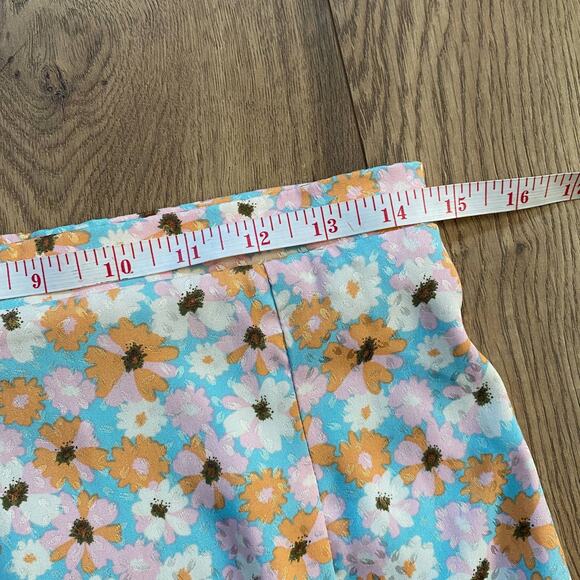 70s MOD Le Lis Floral Mini Skirt – Satin Retro Print – Size M NWT- Woodstock - Picture 8 of 10